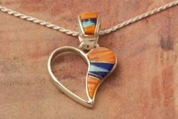 Calvin Begay Genuine Spiny Oyster Shell Sterling Silver Open Heart Pendant